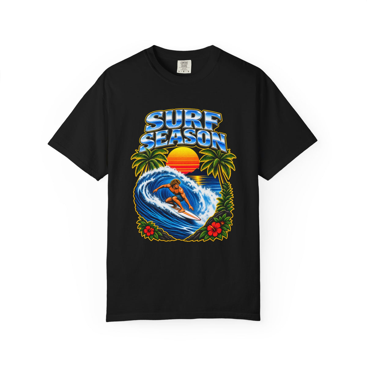 Surf Season Tee | Retro 80s Airbrush Surfer Shirt | Vintage Bootleg Style Wave T-Shirt | Comfort Colors