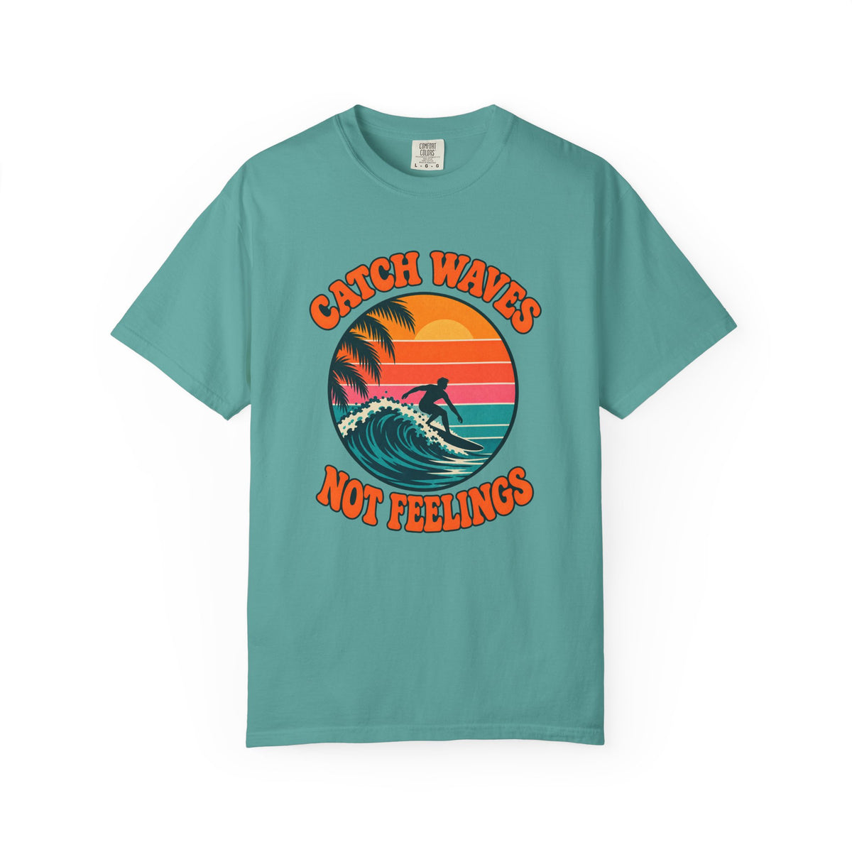Catch Waves Not Feelings Tee | Retro Sunset Surfer Shirt | Funny Surf T-Shirt | Comfort Colors Ivory