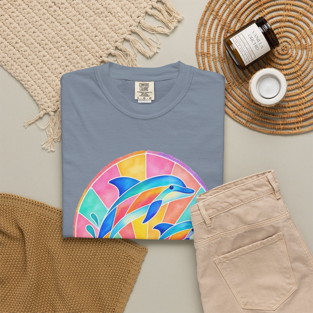 Pastel Dolphin Shirt | Stained Glass Dolphin Sunburst Tee | Comfort Colors T-Shirt