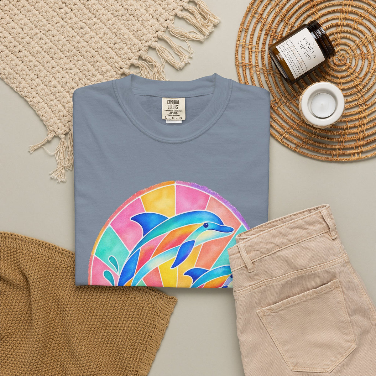 Pastel Dolphin Shirt | Stained Glass Dolphin Sunburst Tee | Comfort Colors T-Shirt