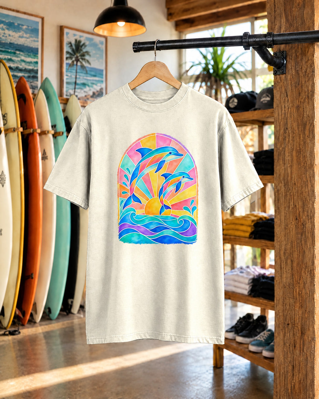 Pastel Dolphin Shirt | Stained Glass Dolphin Sunburst Tee | Comfort Colors T-Shirt