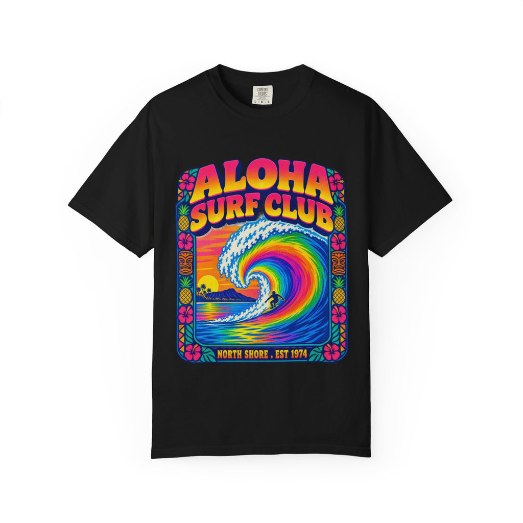 Aloha Surf Club Tee | Hawaiian Retro Surf Shirt | Tropical Hibiscus T-Shirt | Comfort Colors