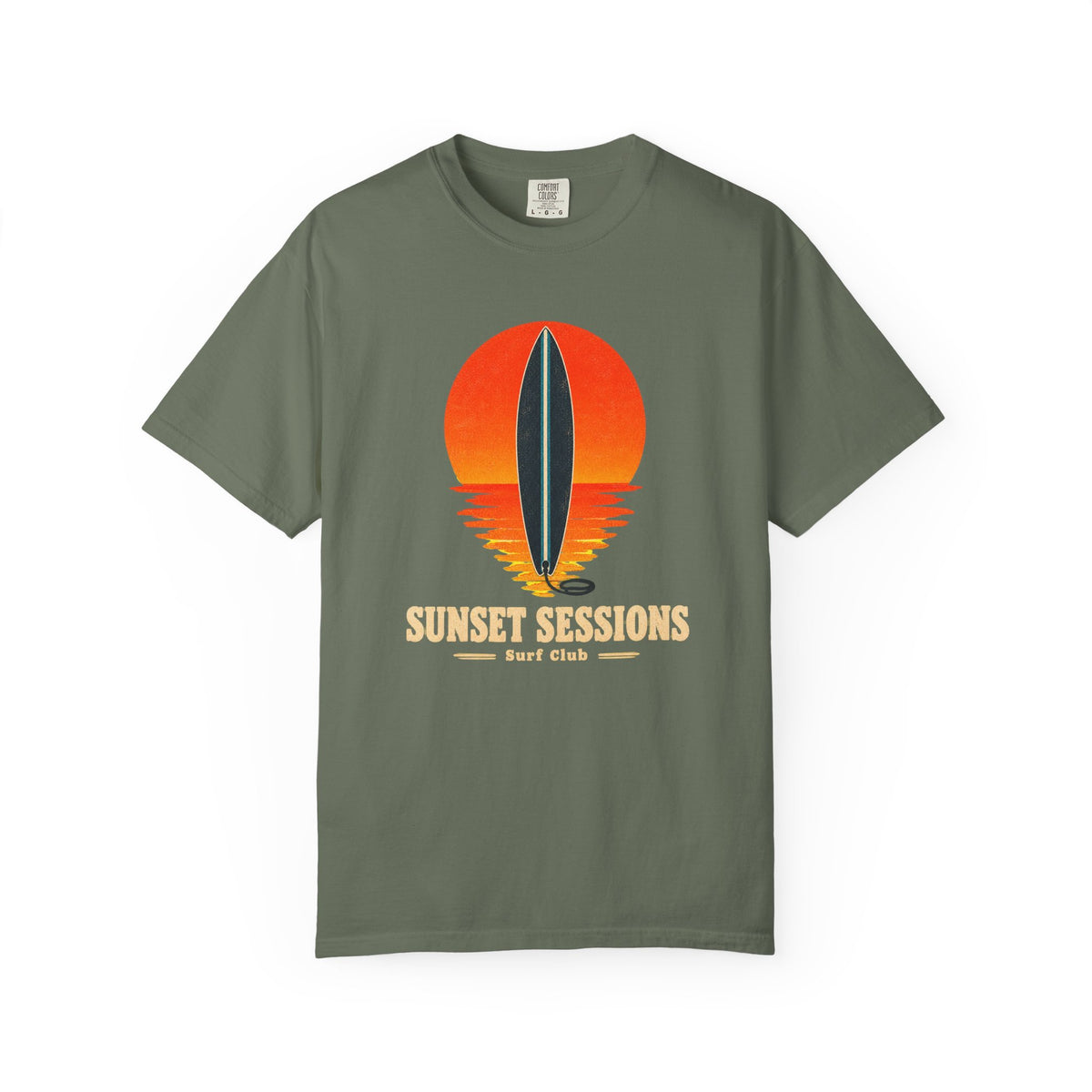 Sunset Sessions Surf Club Tee | Retro Sunset Surfboard Shirt | Minimalist Surf T-Shirt | Comfort Colors Gift