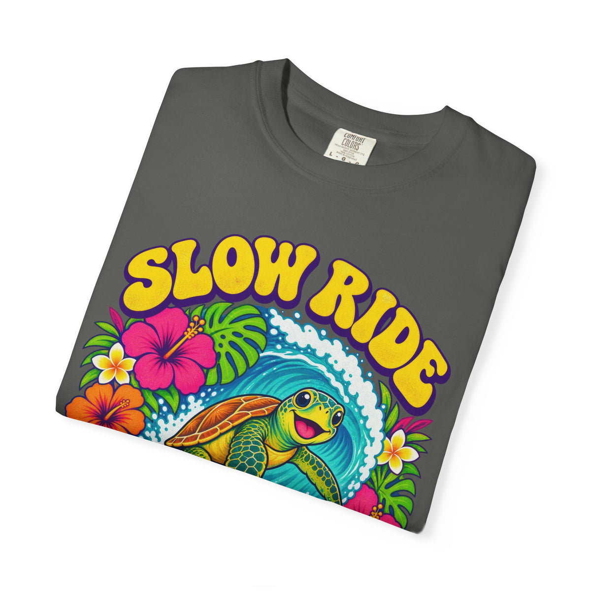 Slow Ride Good Tide Tee | Sea Turtle Surf Shirt | Groovy 70s Beach T-Shirt | Comfort Colors