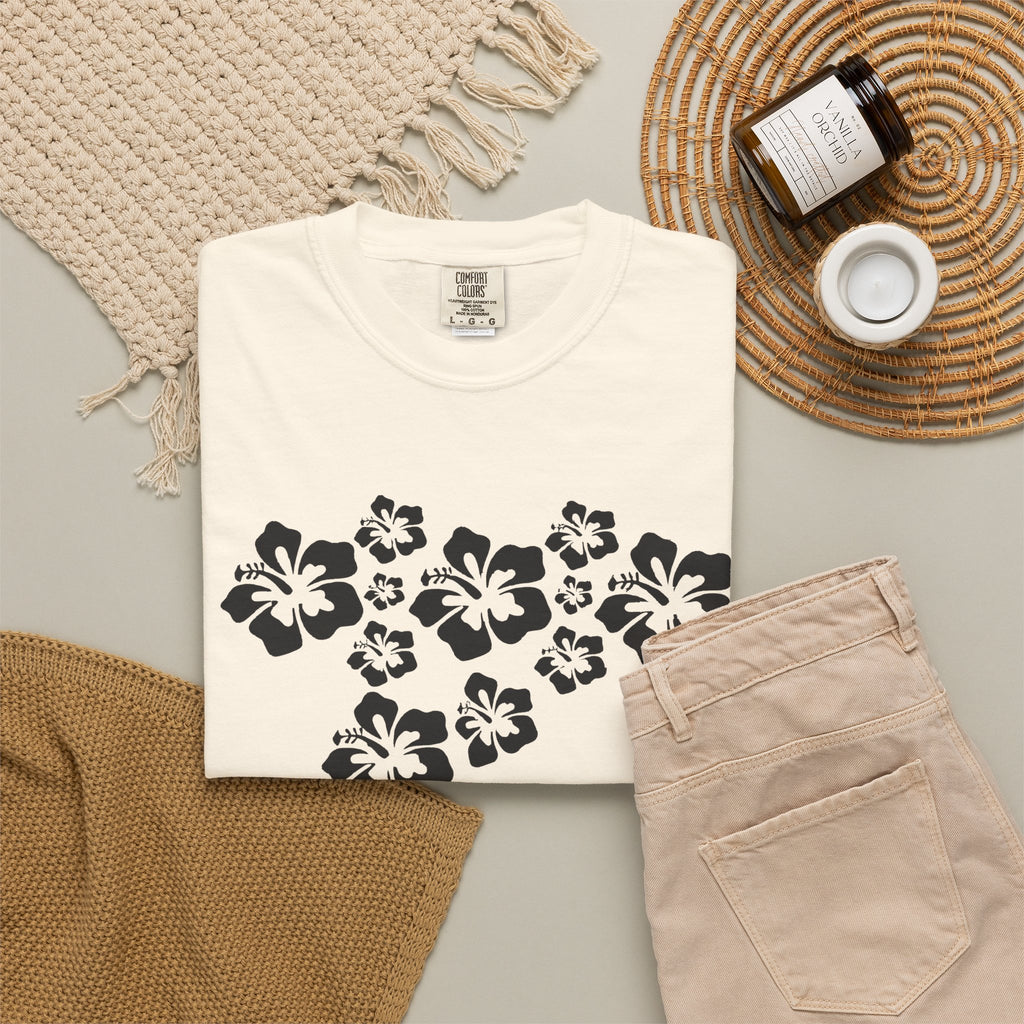 Hibiscus Flowers Tee | Black Hibiscus Cluster Shirt | Tropical Island Flower T-Shirt | Comfort Colors