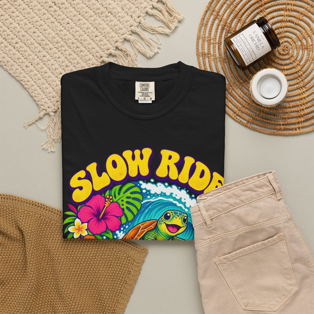 Slow Ride Good Tide Tee | Sea Turtle Surf Shirt | Groovy 70s Beach T-Shirt | Comfort Colors