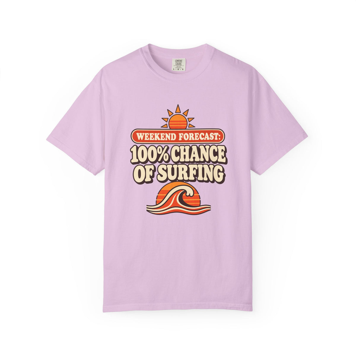Weekend Forecast 100% Chance Of Surfing Tee | Funny Surf Shirt | Retro Wave Surfer T-Shirt | Comfort Colors