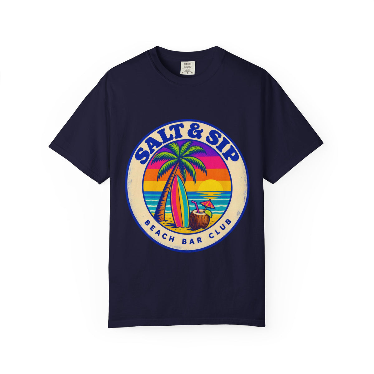 Salt & Sip Beach Bar Club Tee | Retro Sunset Badge Shirt | Tropical Cocktail T-Shirt | Comfort Colors