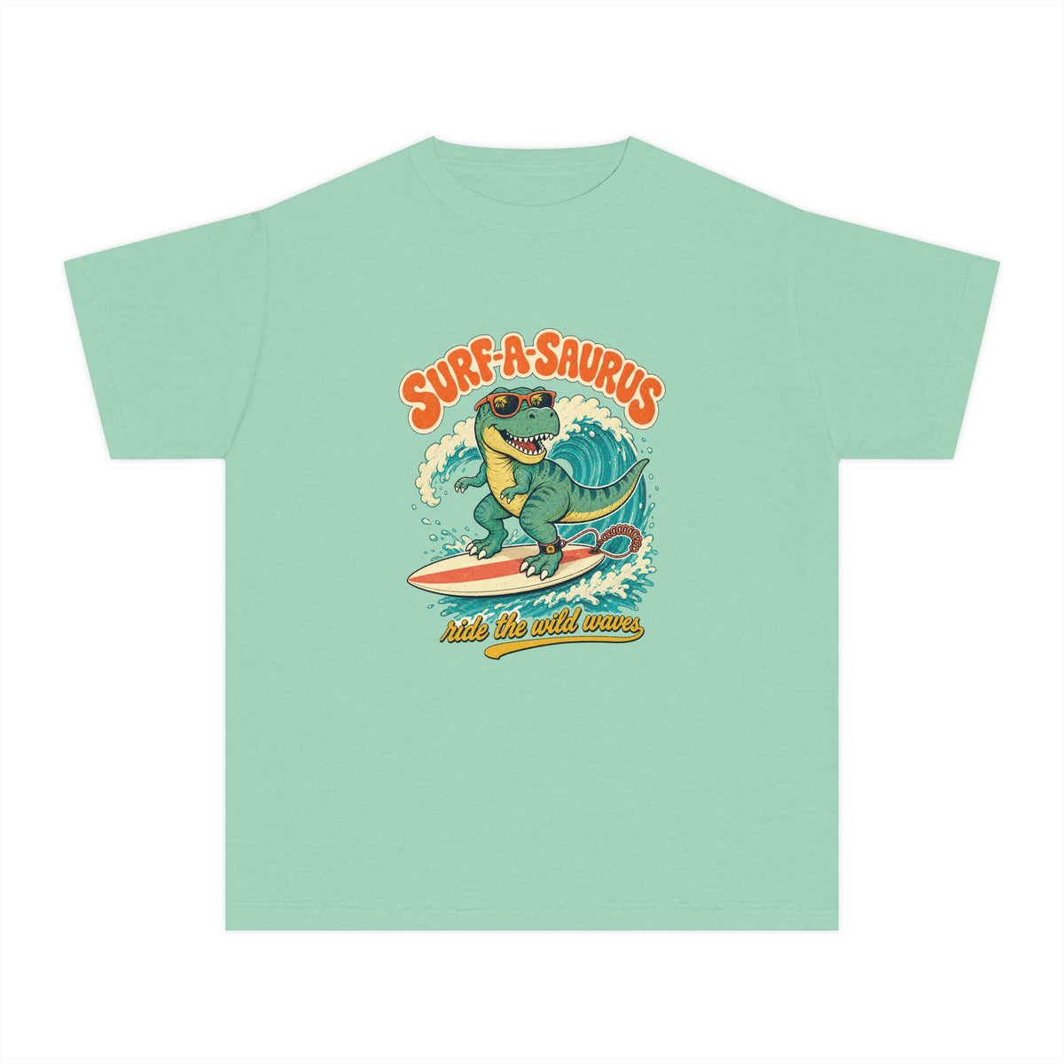 Surf-A-Saurus Kids Tee | Dinosaur Surf Kids Shirt | Youth Beach T-Shirt | Surf Kid Gift