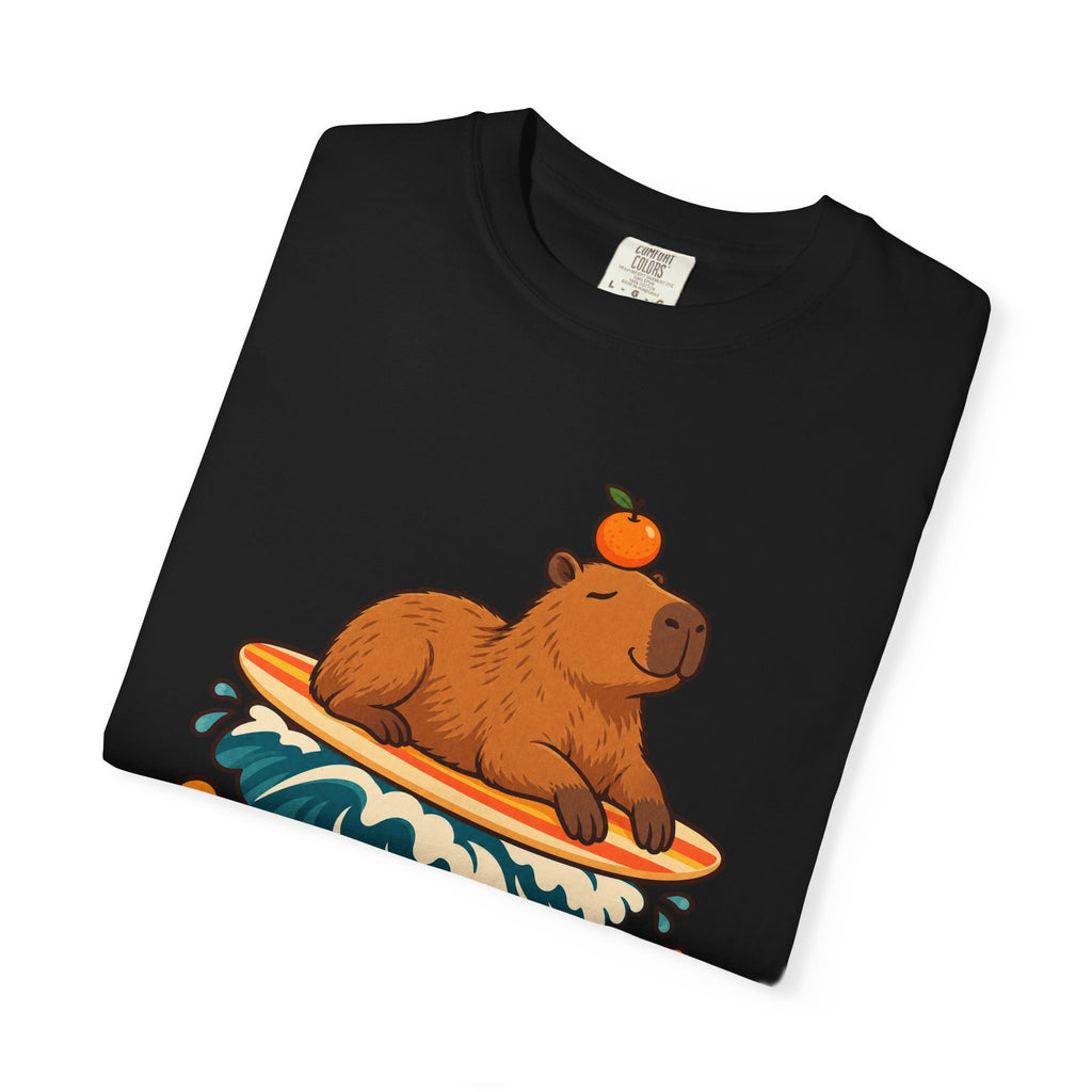 Capybara Go With The Flow Tee | Cute Surfing Capybara Shirt | Funny Animal Surf T-Shirt | Comfort Colors