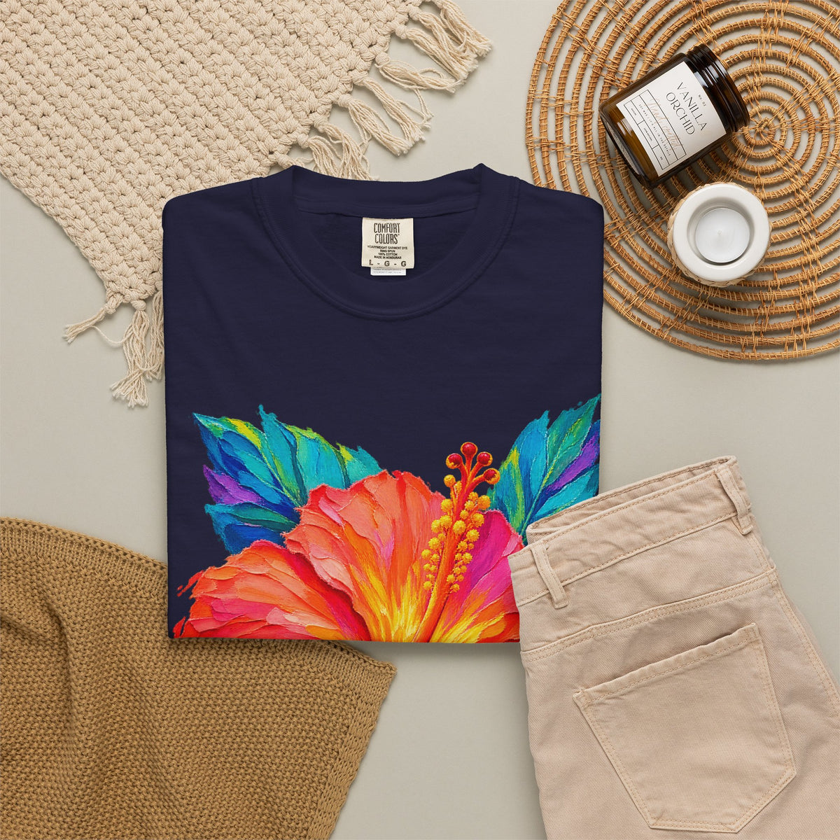 Painted Hibiscus Sunrise Shirt | Tropical Flower Tee | Comfort Colors T-Shirt