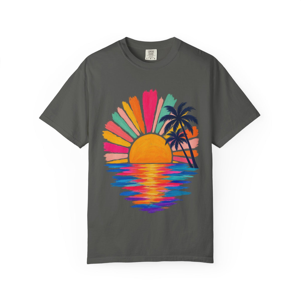 Pastel Sunrise Palm Shirt | Retro Sun Rays Beach Tee | Comfort Colors T-Shirt