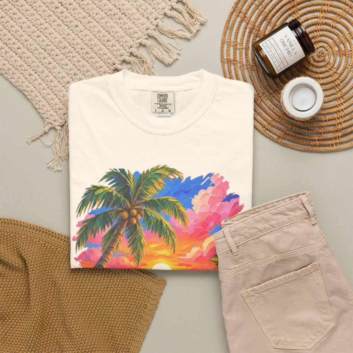 Hibiscus Sunset Ocean Shirt | Painted Tropical Seascape Tee | Comfort Colors T-Shirt