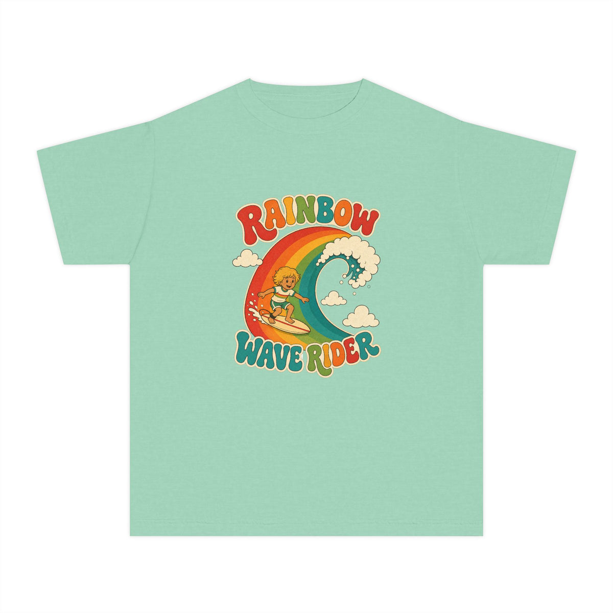 Rainbow Wave Rider Kids Tee | Rainbow Wave Kids Shirt | Youth Beach T-Shirt | Surf Kid Gift