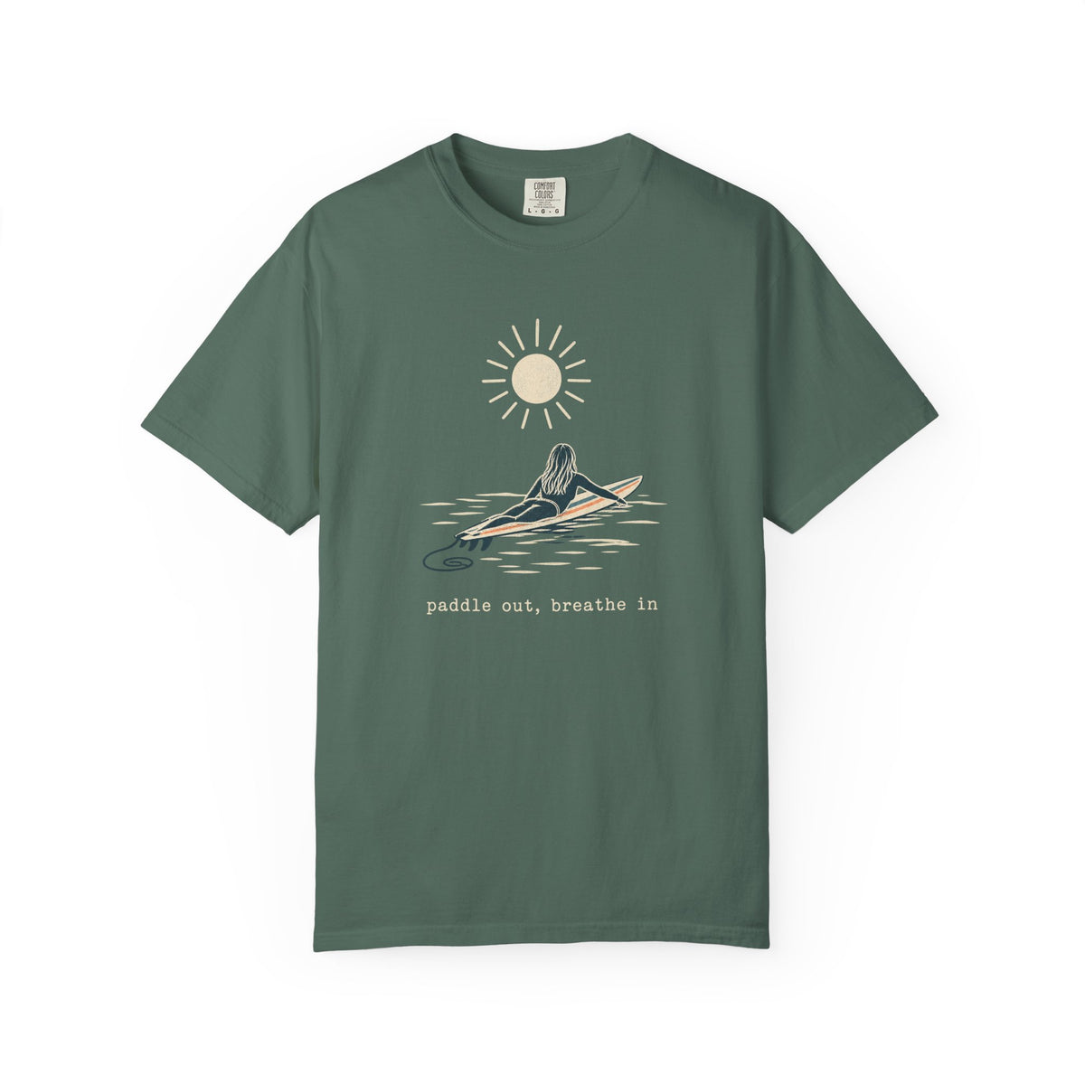 Paddle Out Breathe In Tee | Minimalist Surfer Girl Line Art Shirt | Calm Surf T-Shirt | Comfort Colors Gift