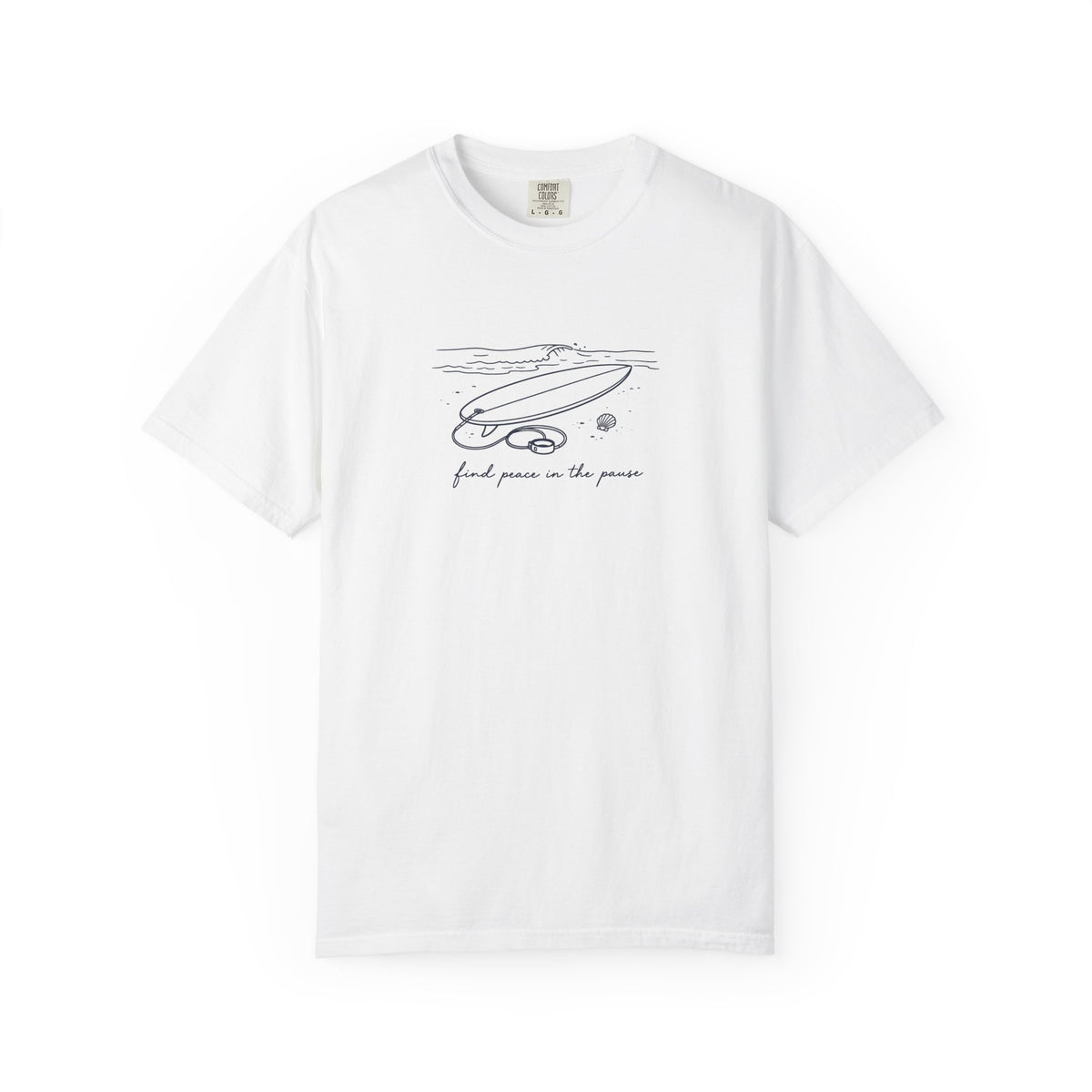 Find Peace In The Pause Tee | Minimal Surfboard Shirt | Inspirational Ocean T-Shirt | Comfort Colors