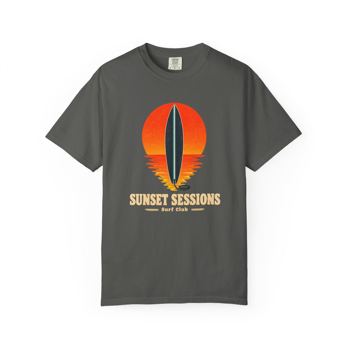 Sunset Sessions Surf Club Tee | Retro Sunset Surfboard Shirt | Minimalist Surf T-Shirt | Comfort Colors Gift