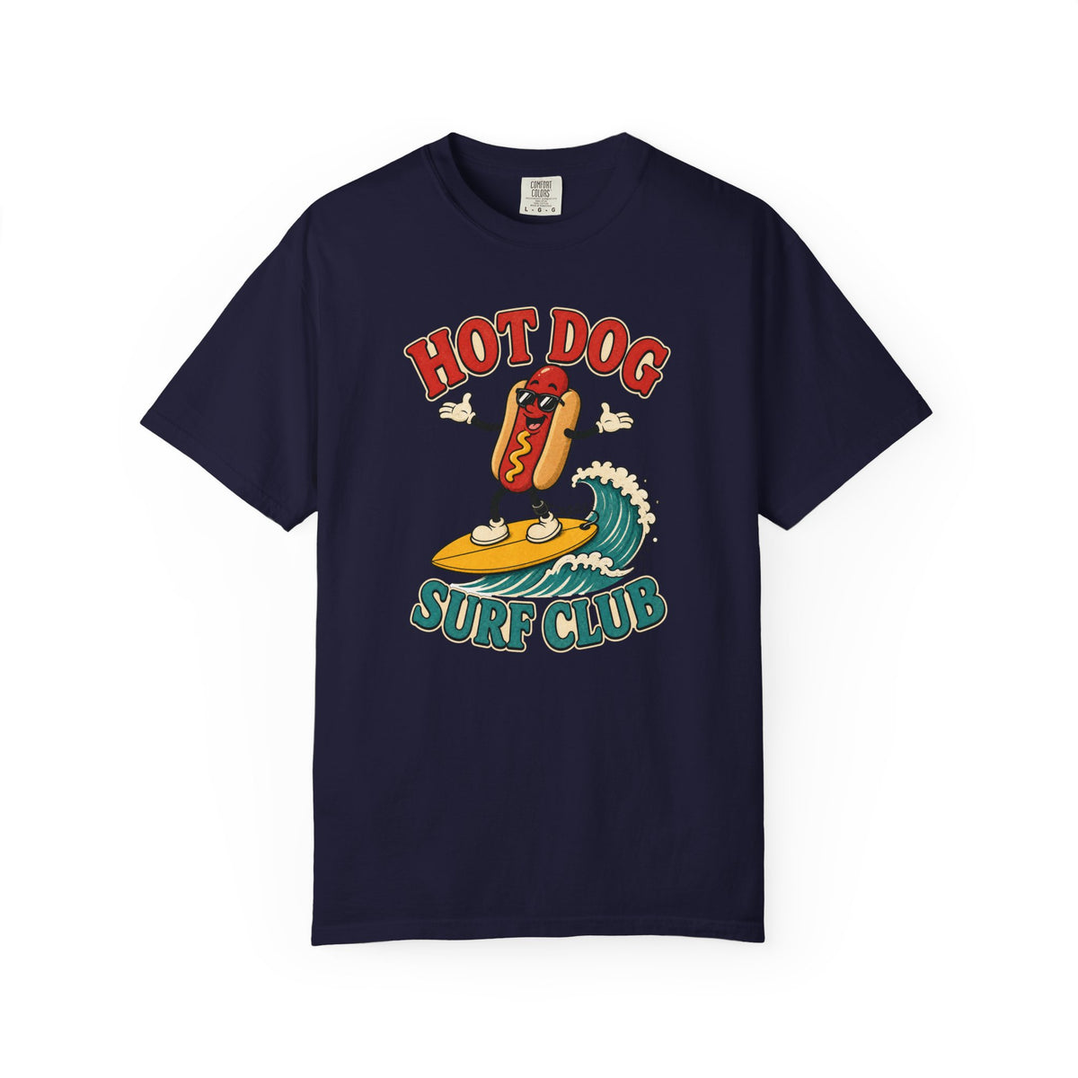 Hot Dog Surf Club Tee | Funny Hot Dog Surf Shirt | Retro Beach T-Shirt | Comfort Colors Gift