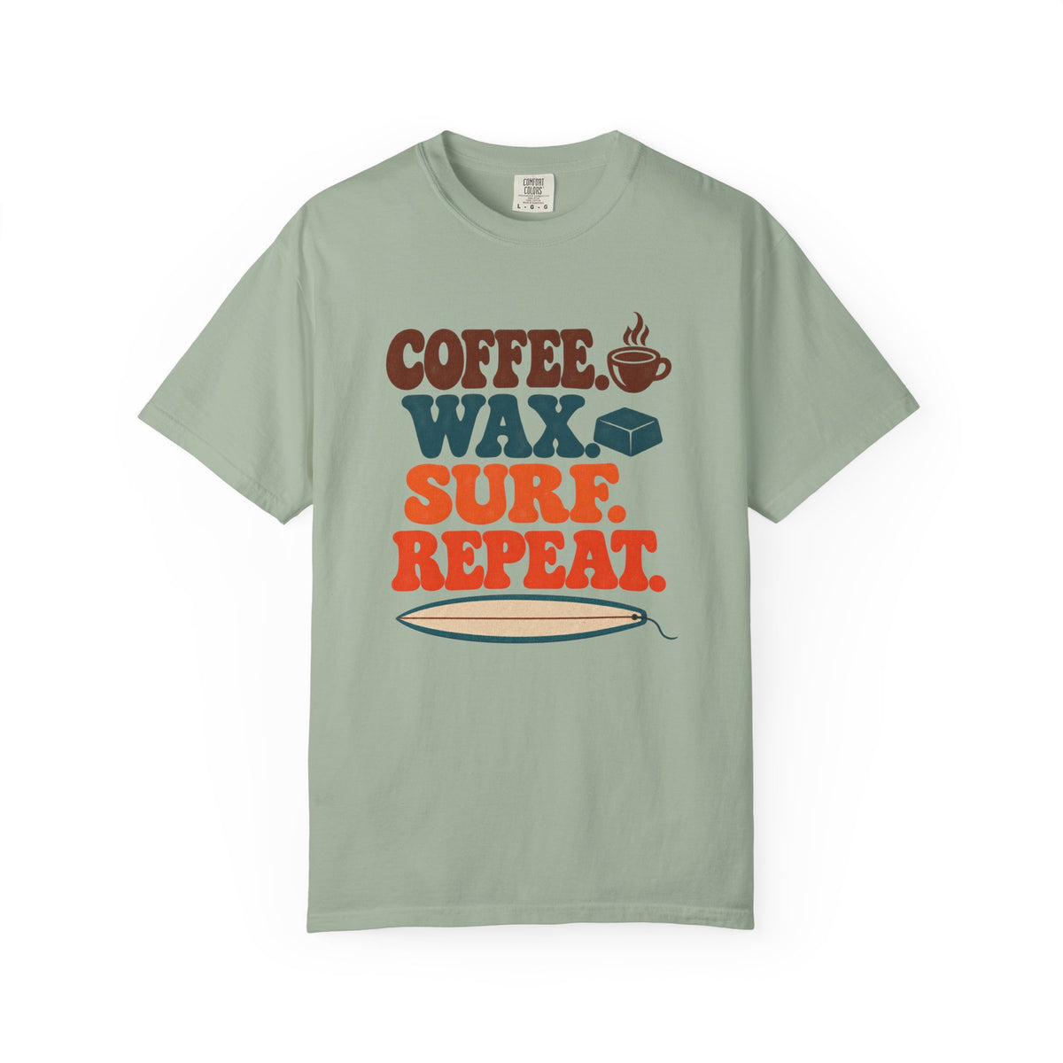 Coffee Wax Surf Repeat Tee | Funny Surfer Routine Shirt | Retro Surf T-Shirt | Comfort Colors Gift