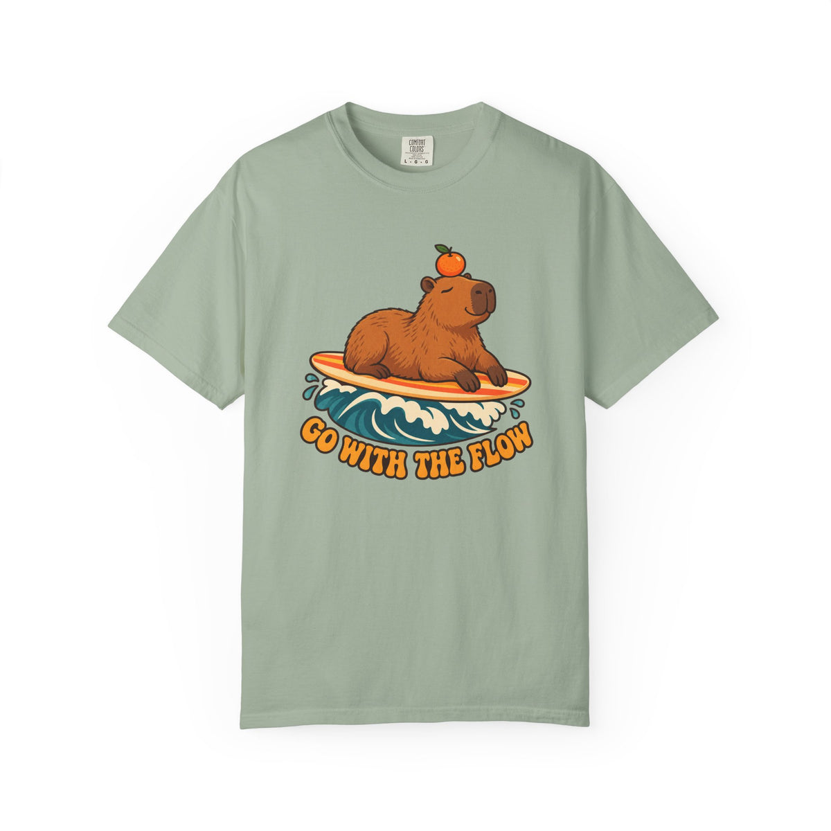 Capybara Go With The Flow Tee | Cute Surfing Capybara Shirt | Funny Animal Surf T-Shirt | Comfort Colors