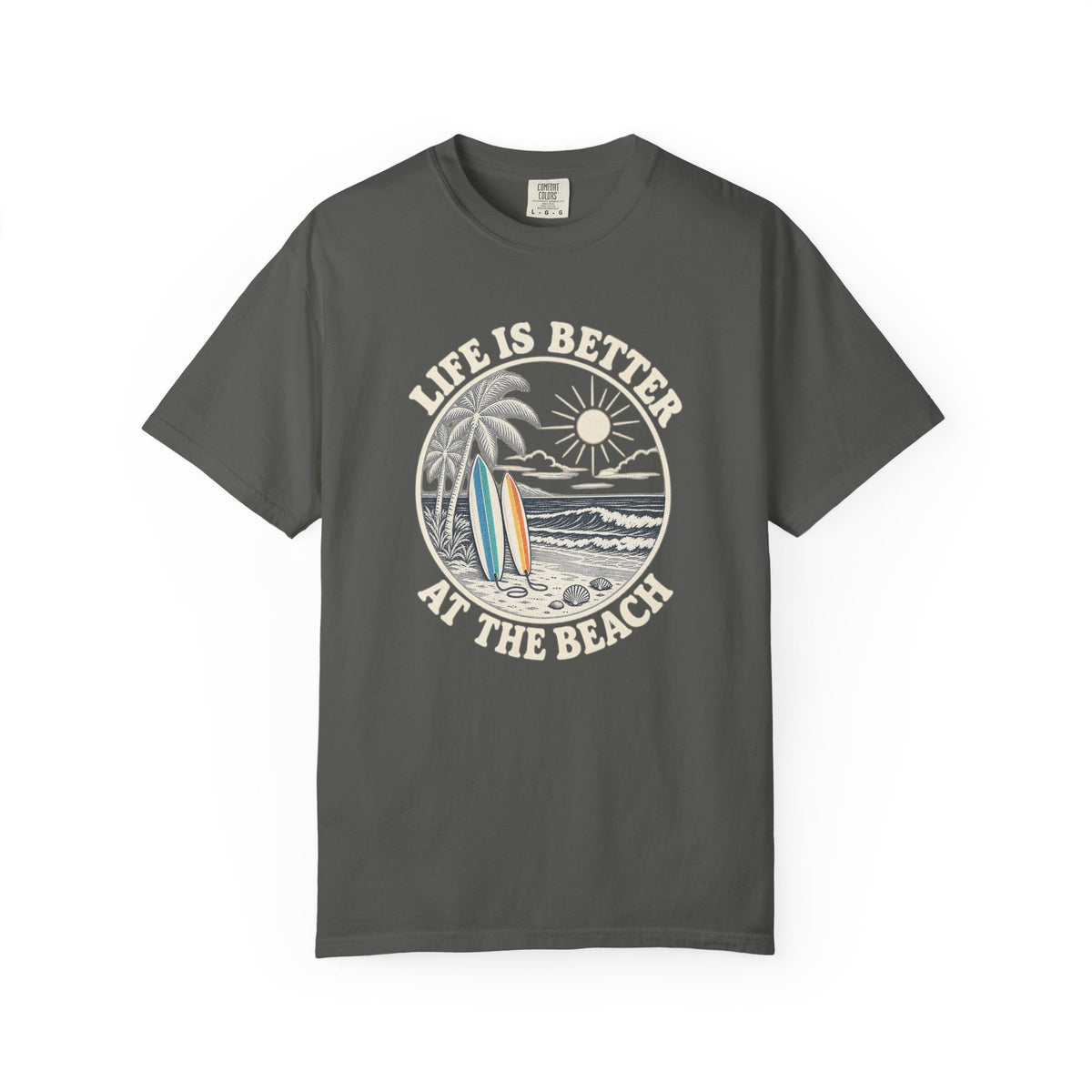 Life Is Better At The Beach Tee | Vintage Beach Sketch Shirt | Palm Surfboard T-Shirt | Comfort Colors Gift