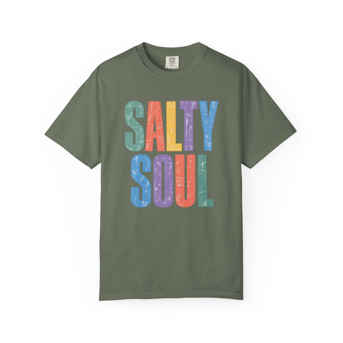 Salty Soul Tee | Retro Rainbow Letter Beach Shirt | Colourful Surf T-Shirt | Comfort Colors Gift