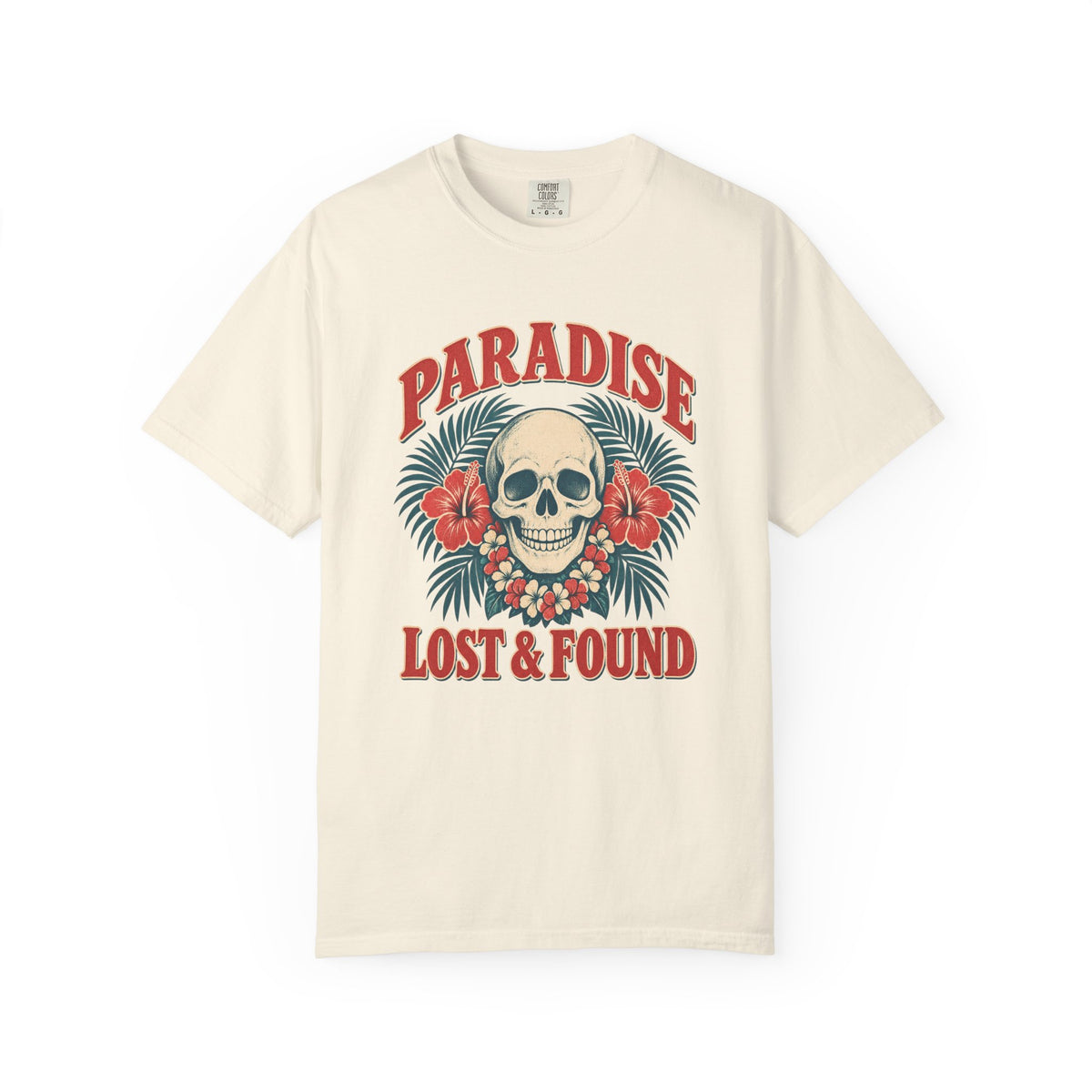 Paradise Lost and Found Tee | Tropical Skull Hibiscus Shirt | Vintage Surf T-Shirt | Comfort Colors Pepper