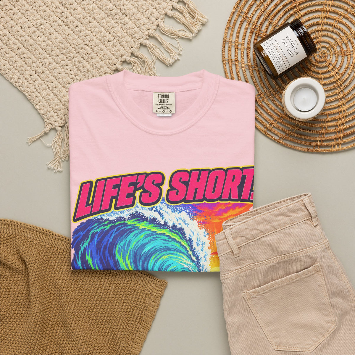 Life's Short Paddle Out Tee | Surf Motivation Shirt | Retro Surfboard T-Shirt | Comfort Colors