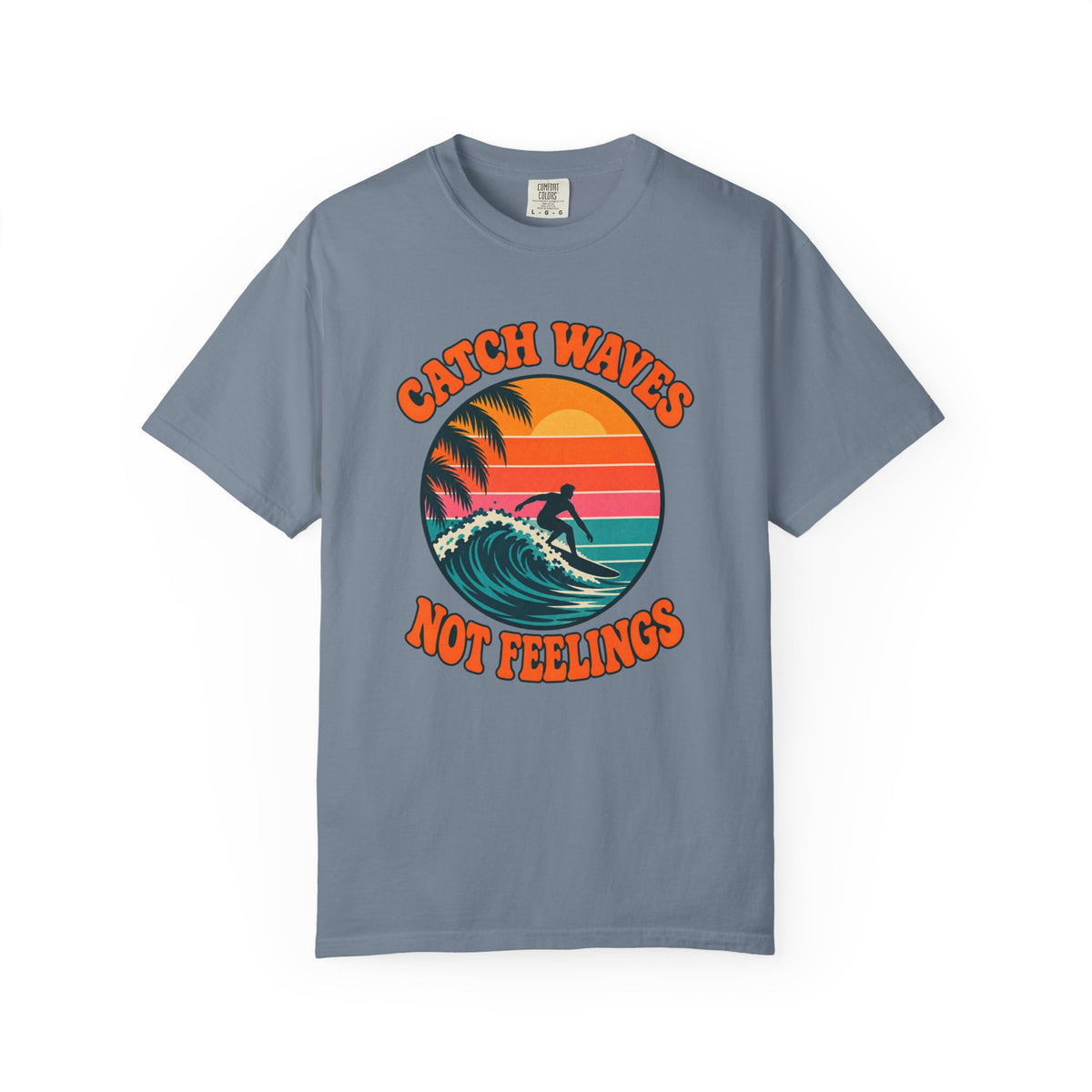 Catch Waves Not Feelings Tee | Retro Sunset Surfer Shirt | Funny Surf T-Shirt | Comfort Colors Ivory