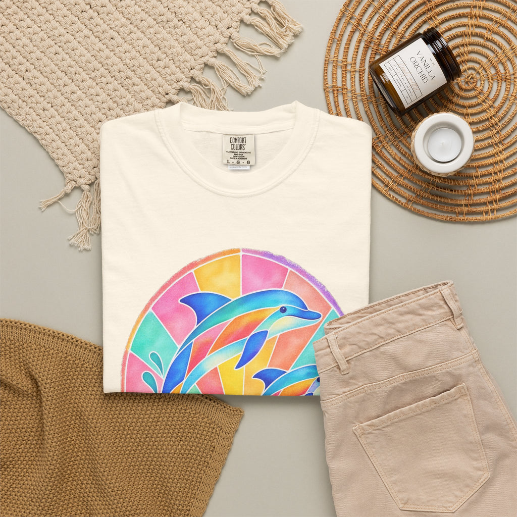 Pastel Dolphin Shirt | Stained Glass Dolphin Sunburst Tee | Comfort Colors T-Shirt