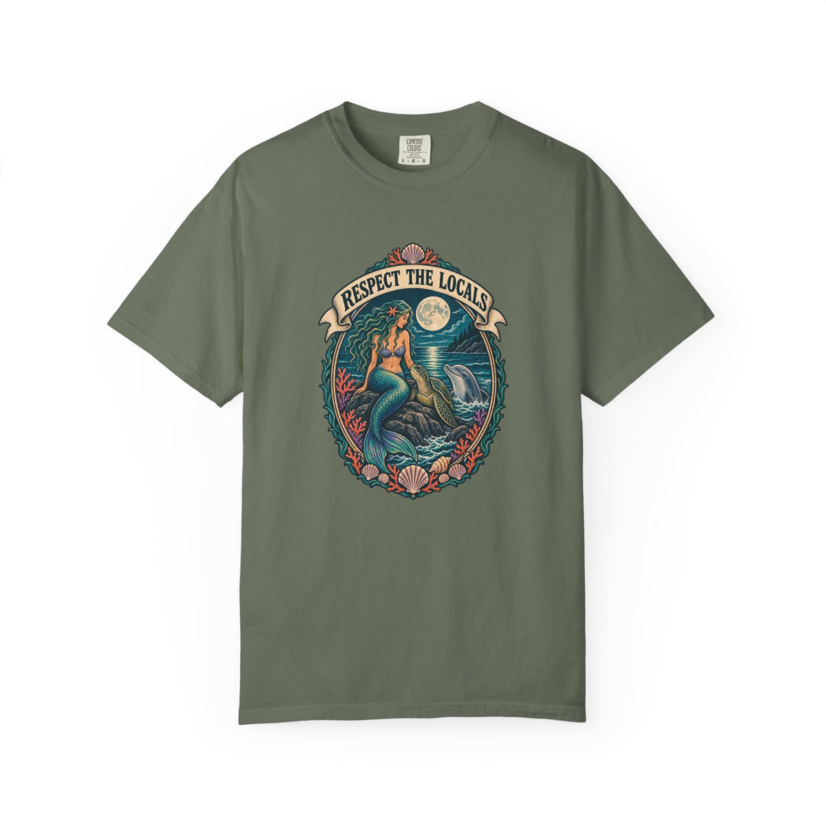 Respect The Locals Mermaid Tee | Vintage Mermaid Dolphin Shirt | Ocean Art T-Shirt | Comfort Colors Gift