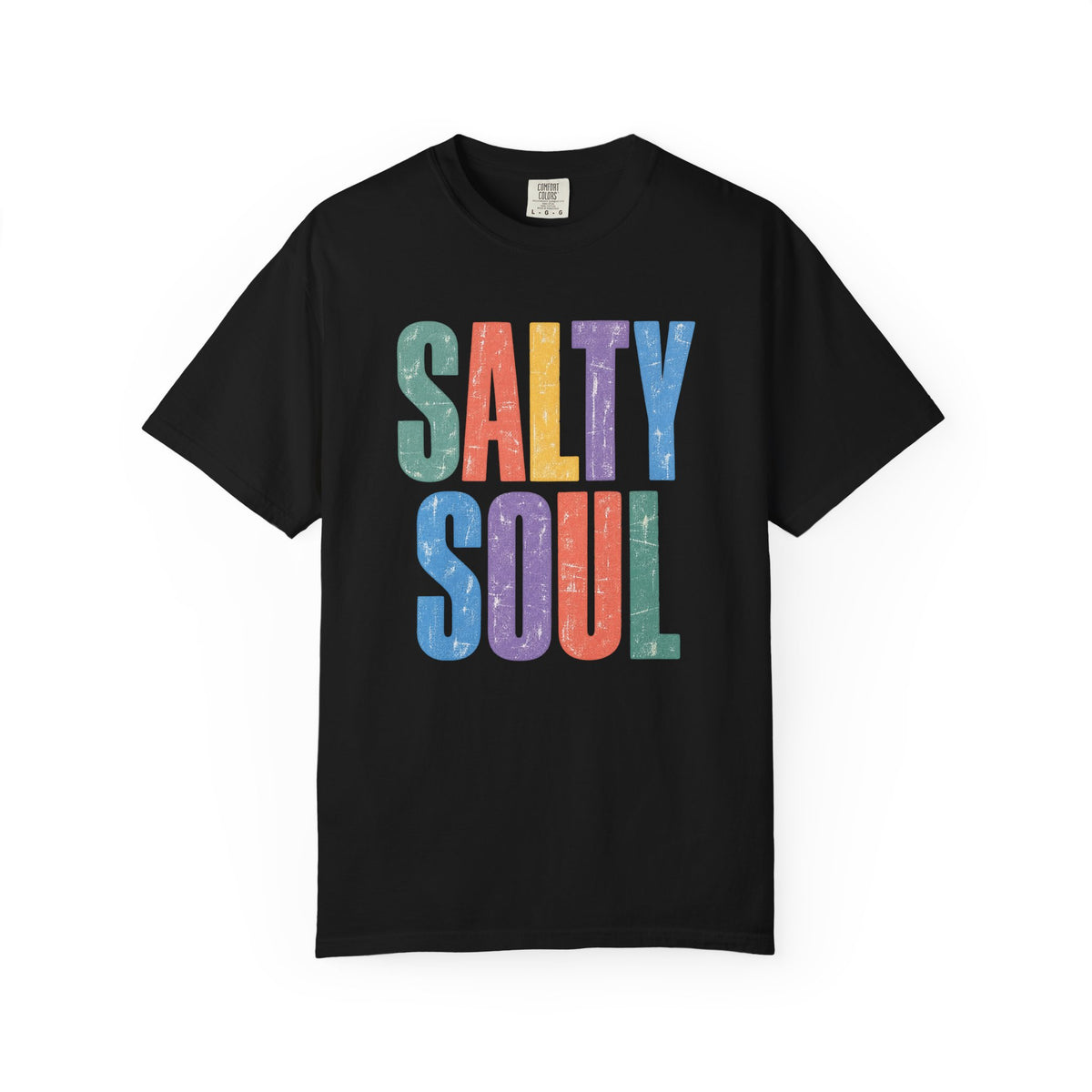 Salty Soul Tee | Retro Rainbow Letter Beach Shirt | Colourful Surf T-Shirt | Comfort Colors Gift