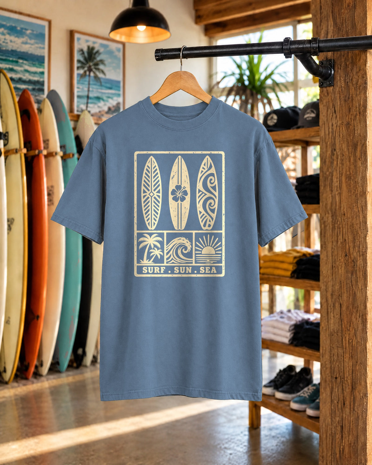 Surf Sun Sea Shirt | Vintage Surfboard Panels Tee | Comfort Colors T-Shirt
