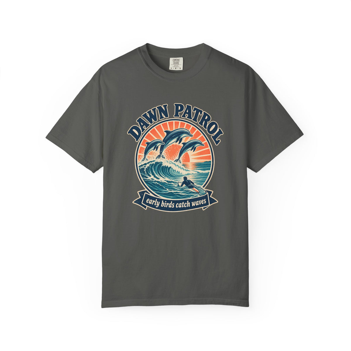 Dawn Patrol Dolphins Tee | Vintage Surf Dolphin Shirt | Early Birds Catch Waves T-Shirt | Comfort Colors Gift