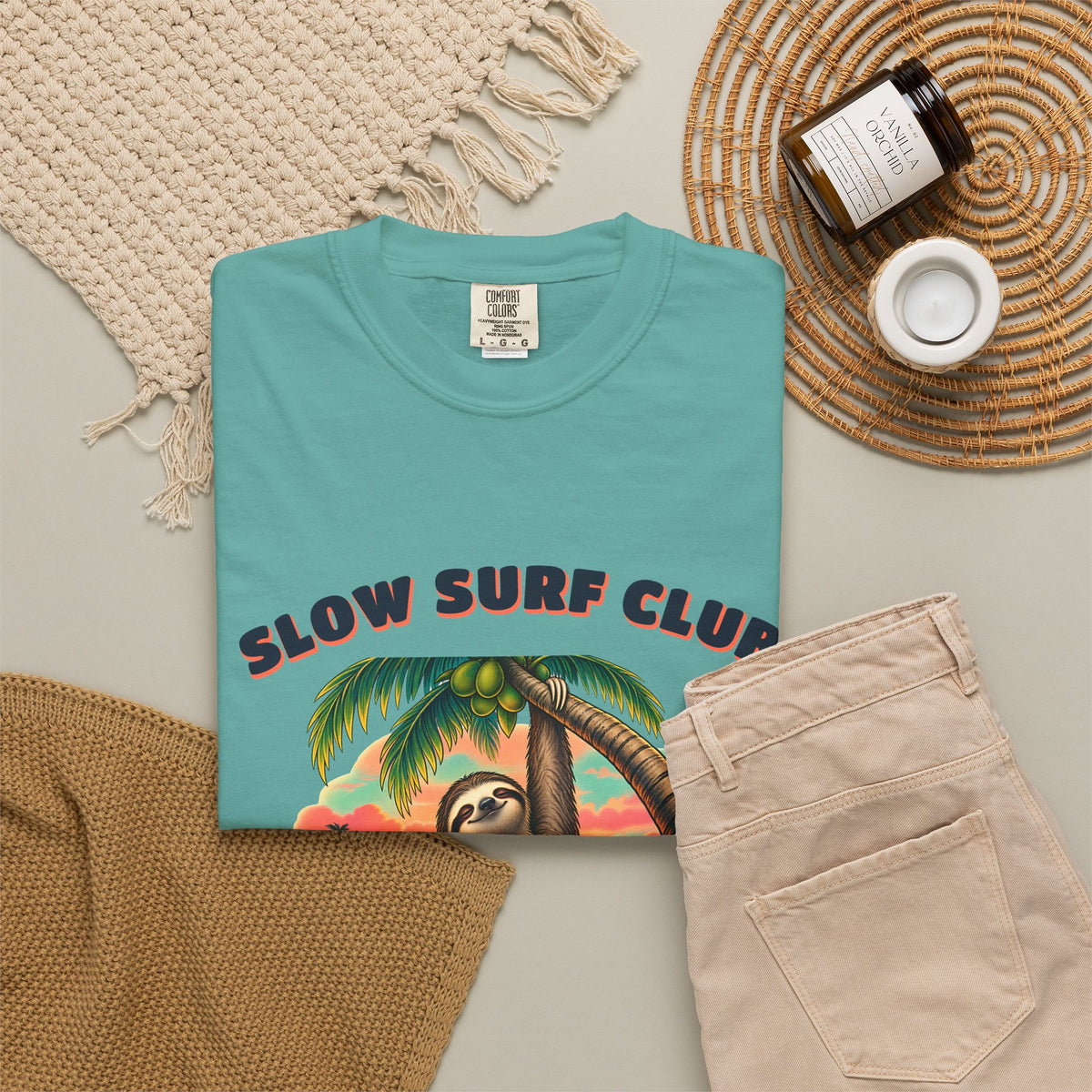 Slow Surf Club Sloth Shirt | Funny Sloth Surf Tee | Comfort Colors T-Shirt