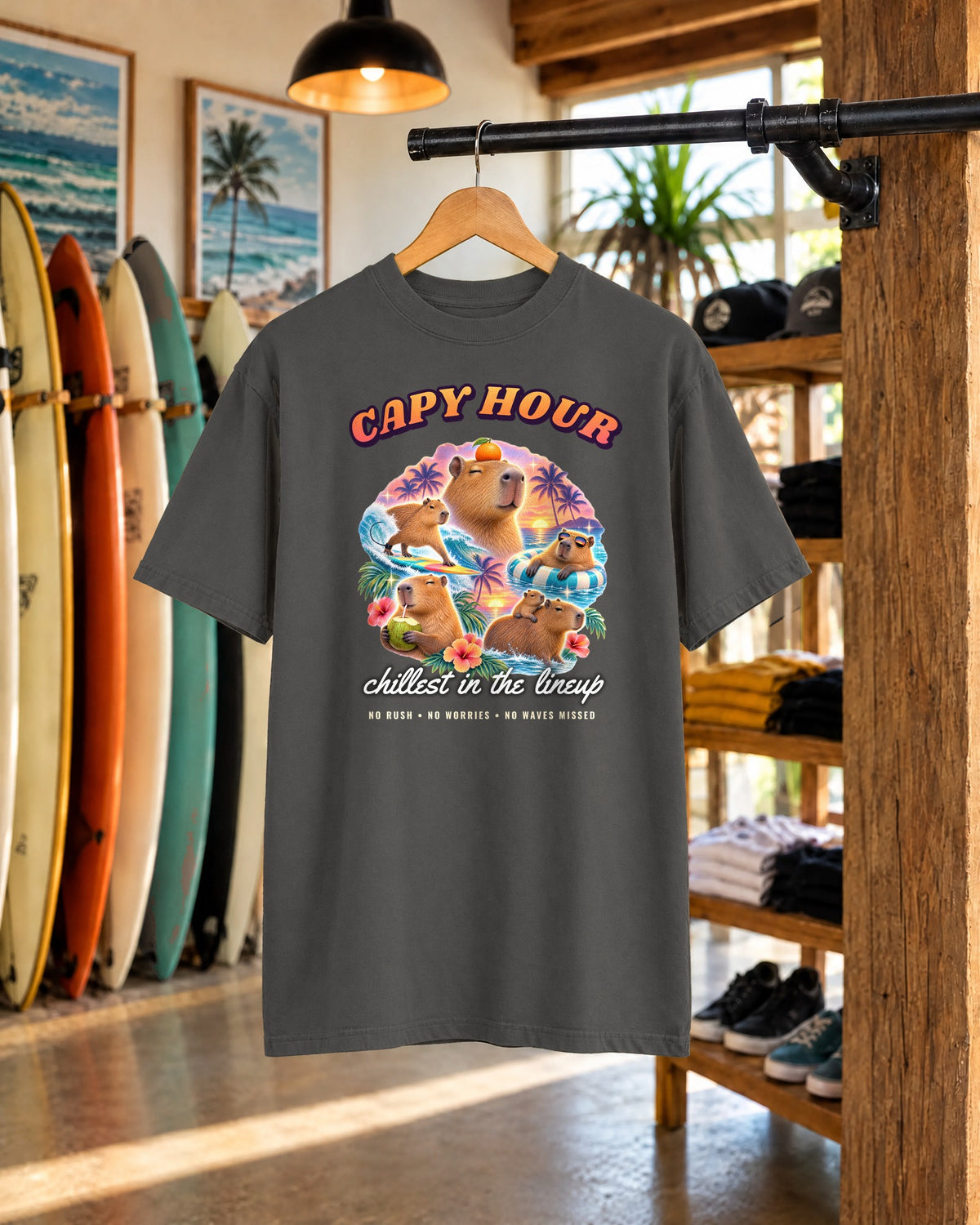 Capybara Bootleg Shirt | Capy Hour Funny Surf Tee | Comfort Colors T-Shirt