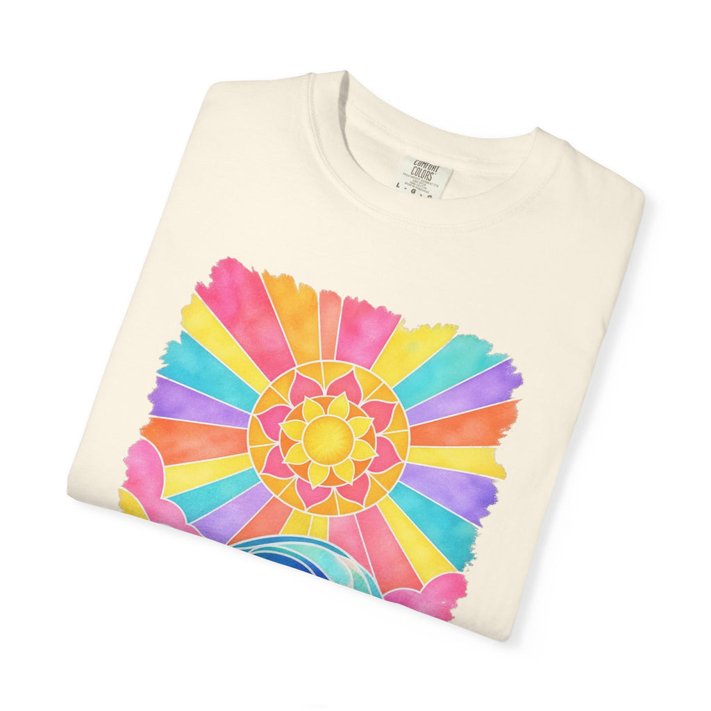 Stained Glass Wave Shirt | Pastel Sunburst Ocean Tee | Comfort Colors T-Shirt