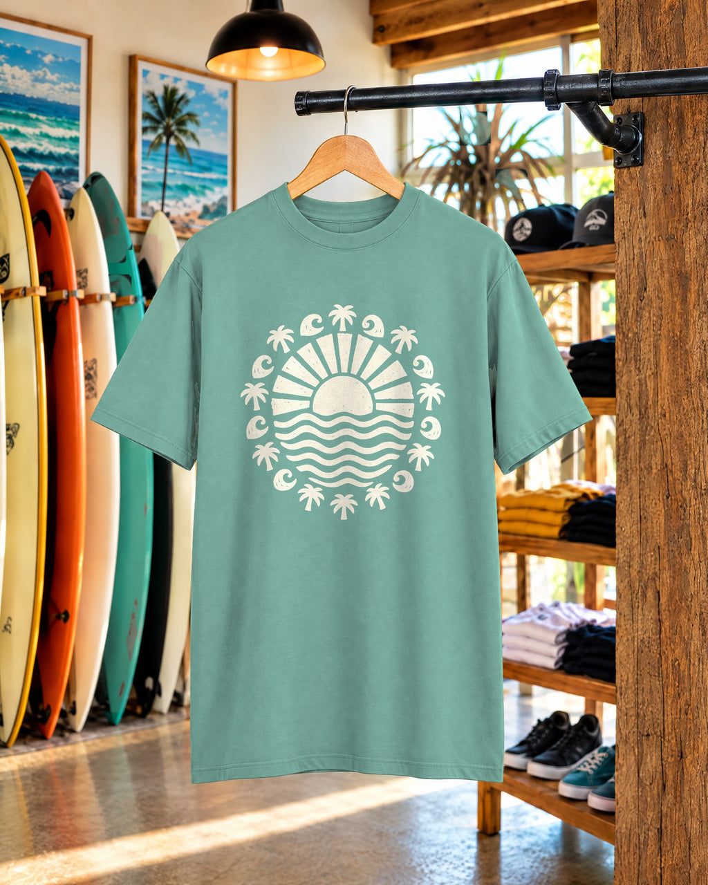 Linocut Sun Wave Shirt | Minimal Palm Medallion Tee | Comfort Colors T-Shirt