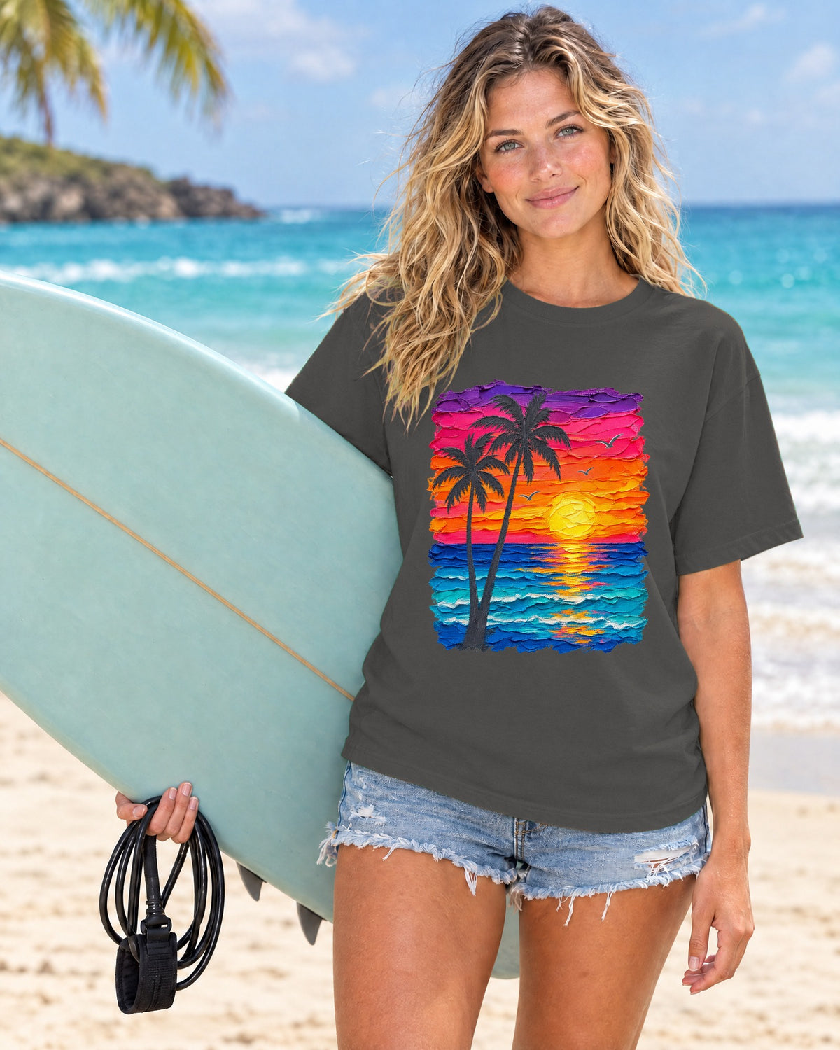 Palm Tree Sunset Shirt | Impasto Painted Beach Tee | Comfort Colors T-Shirt