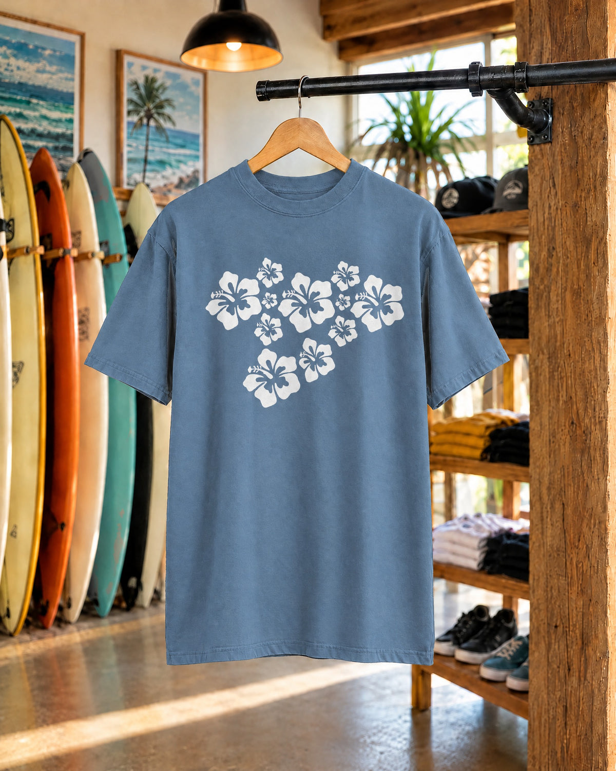 Hibiscus Flowers Tee | White Hibiscus Cluster Shirt | Tropical Island Flower T-Shirt | Comfort Colors