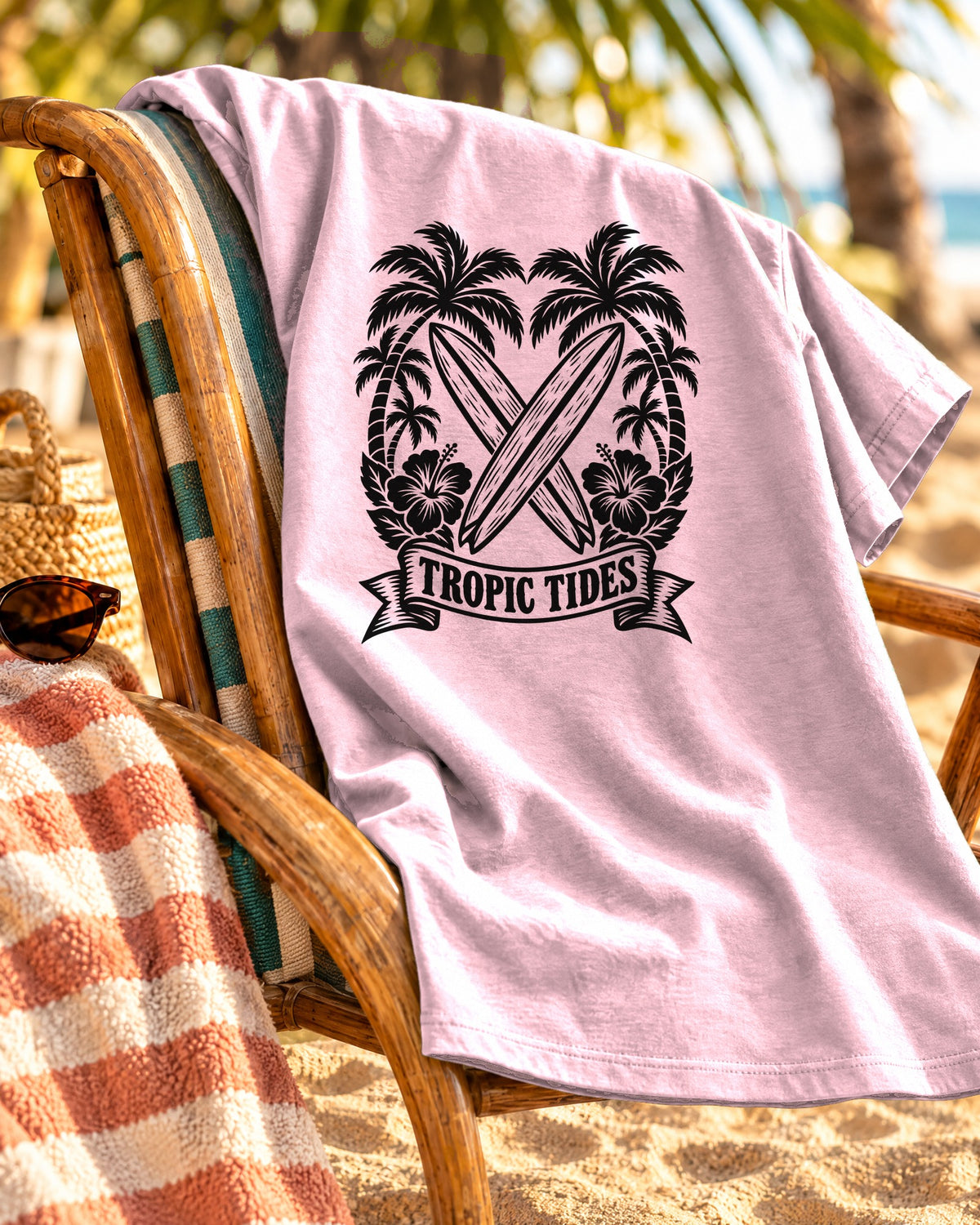 Tropic Tides Surf Shirt | Woodcut Crossed Boards Tee | Comfort Colors T-Shirt