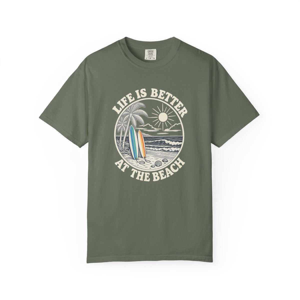 Life Is Better At The Beach Tee | Vintage Beach Sketch Shirt | Palm Surfboard T-Shirt | Comfort Colors Gift
