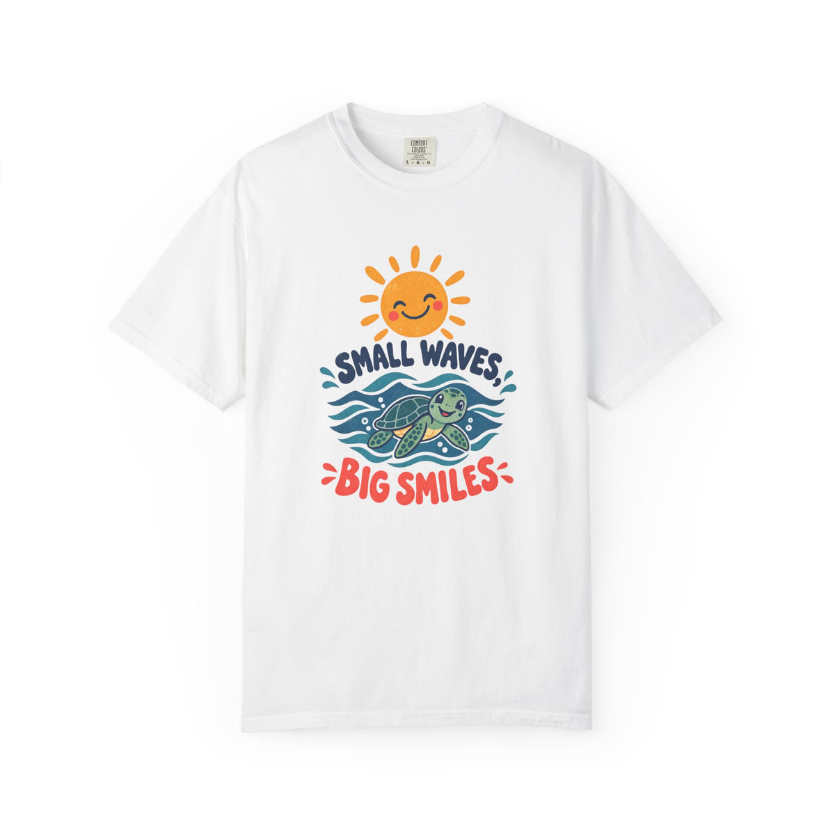 Small Waves Big Smiles Tee | Cute Sea Turtle Sun Shirt | Happy Beach T-Shirt | Comfort Colors Gift