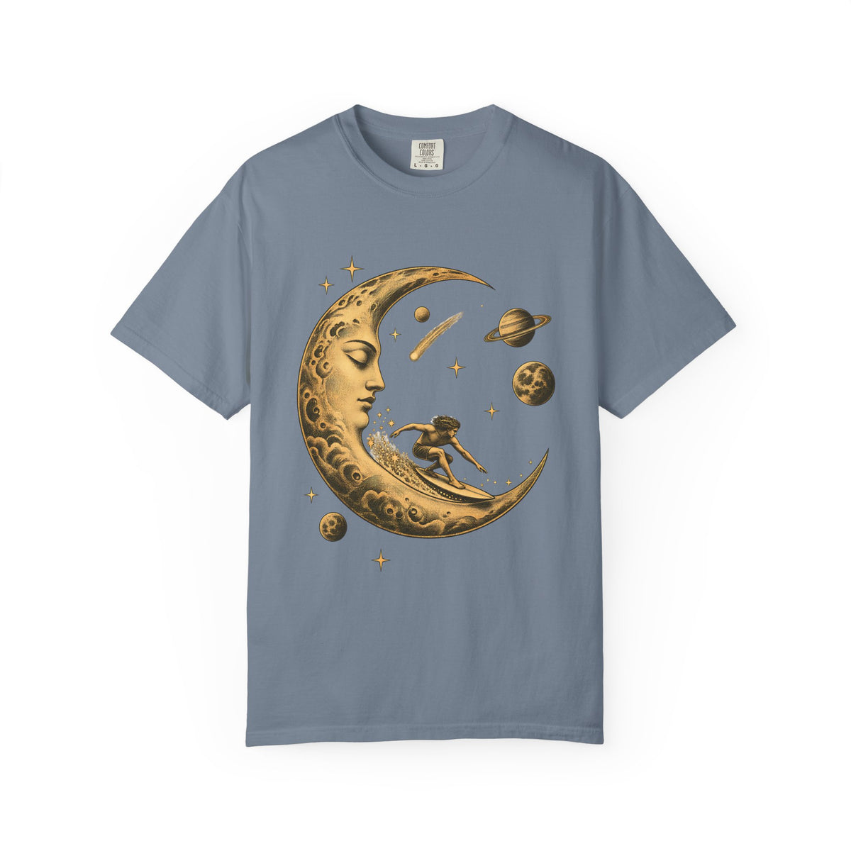 Moon Rider Surfer Shirt | Celestial Moon Surf Tee | Comfort Colors T-Shirt