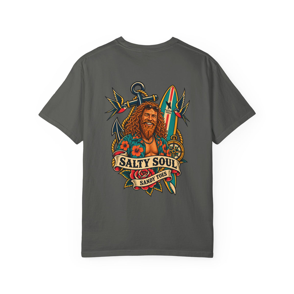 Salty Soul Surf Tee — Retro Beach Surfboard Anchor Graphic T-Shirt