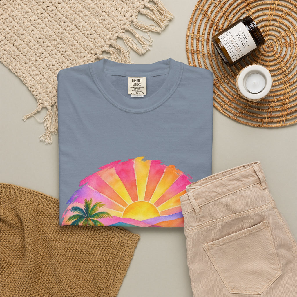 Pastel Coastal Badge Shirt | Watercolour Beach Sunset Tee | Comfort Colors T-Shirt
