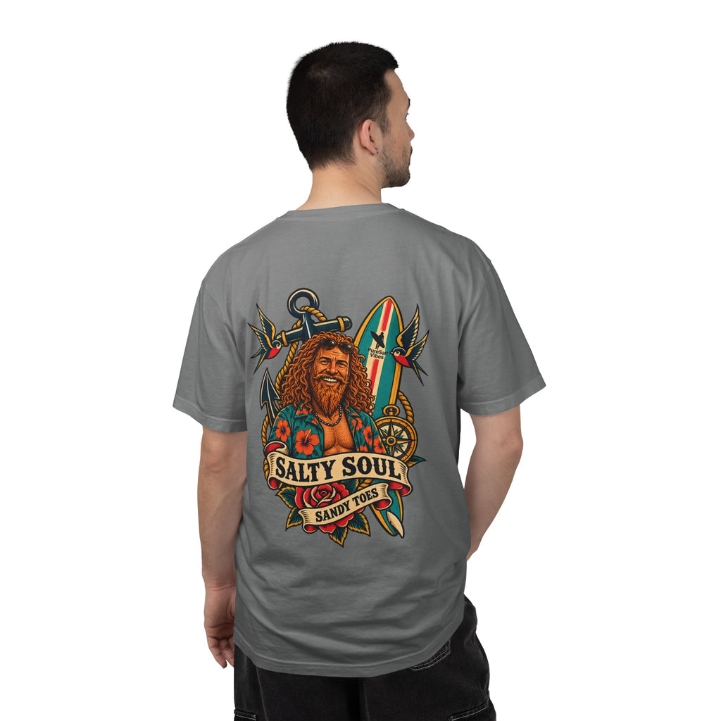 Salty Soul Surf Tee — Retro Beach Surfboard Anchor Graphic T-Shirt
