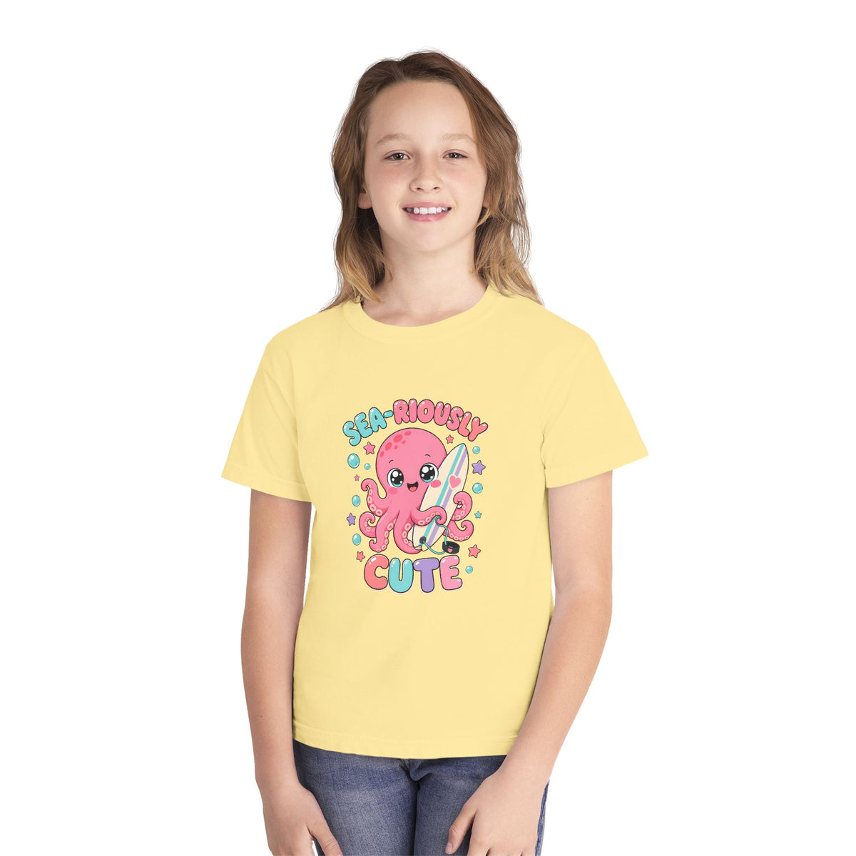 Sea-Riously Cute Kids Tee | Cute Octopus Kids Shirt | Youth Beach T-Shirt | Surf Kid Gift