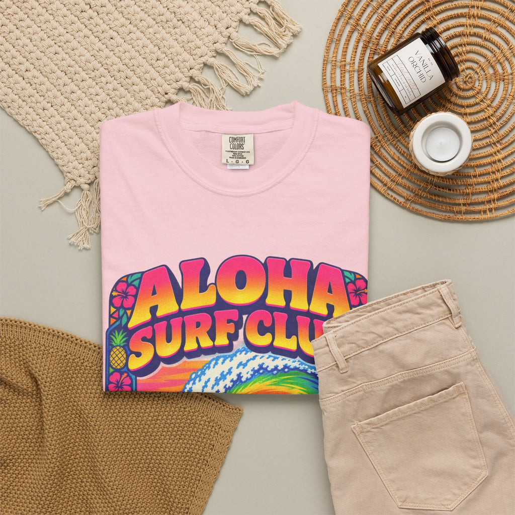 Aloha Surf Club Tee | Hawaiian Retro Surf Shirt | Tropical Hibiscus T-Shirt | Comfort Colors