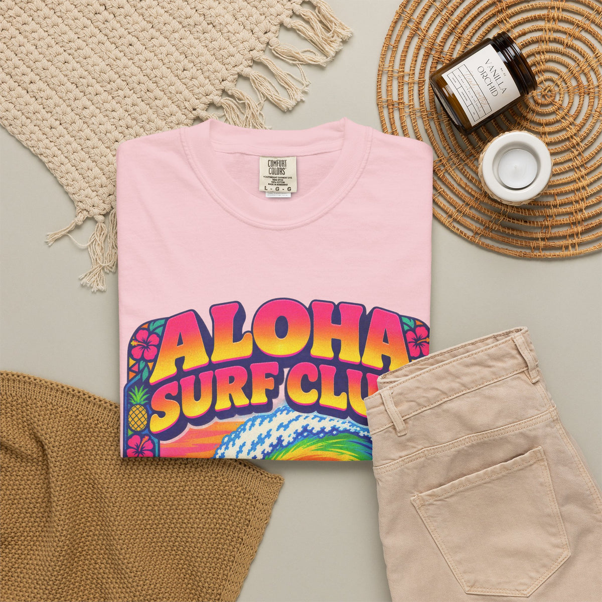 Aloha Surf Club Tee | Hawaiian Retro Surf Shirt | Tropical Hibiscus T-Shirt | Comfort Colors